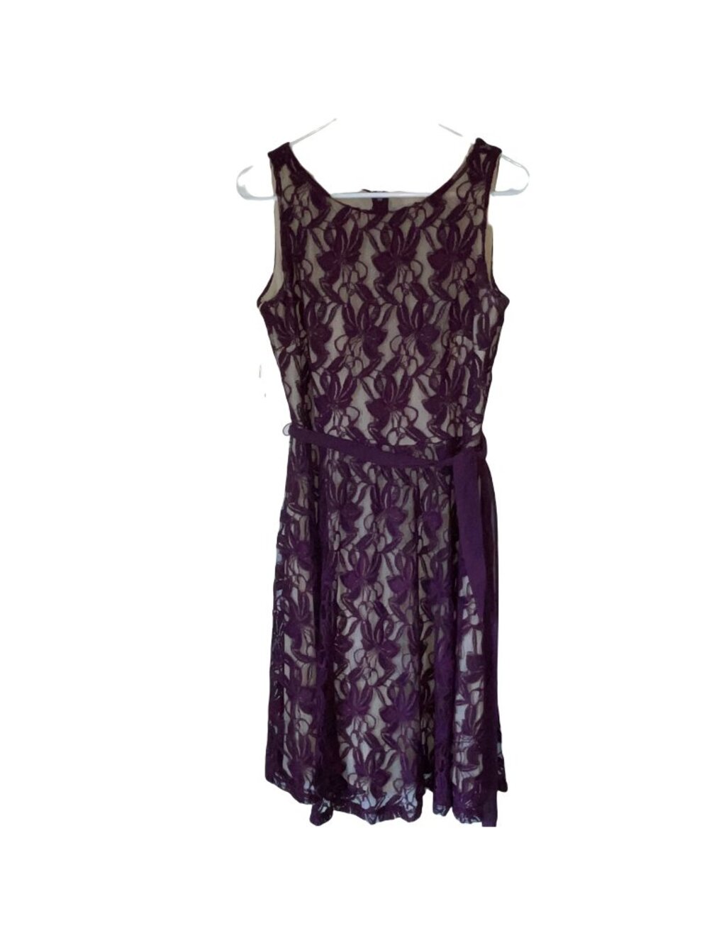Purple Floral Lace Sleeveless Dress Sheer Overlay Size 10 By Danny & Nicole